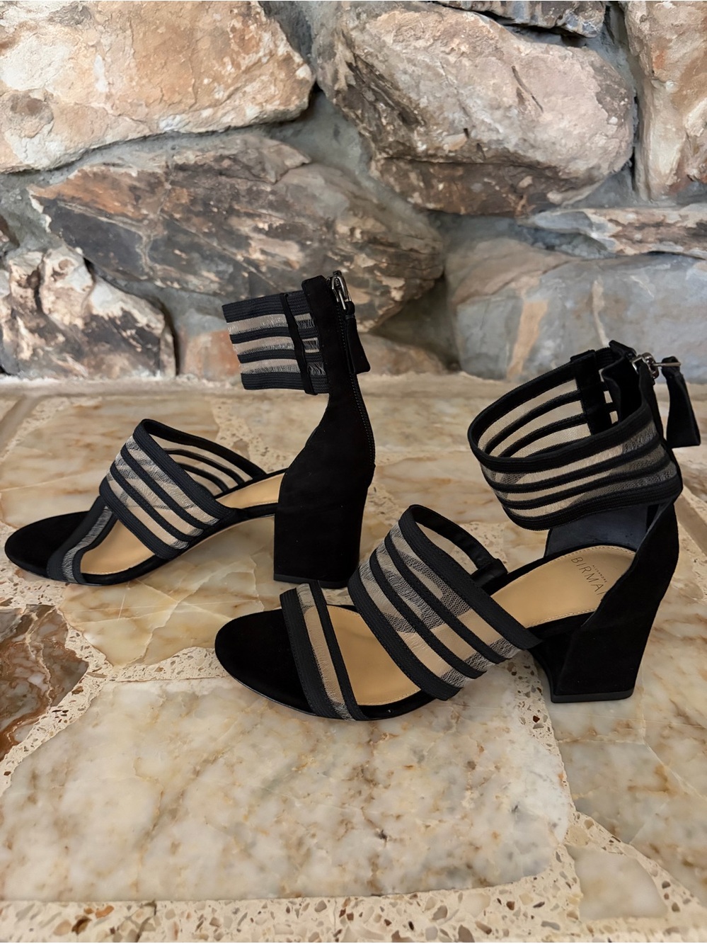 Alexandre Birman Black Strappy Block Heel Sandals